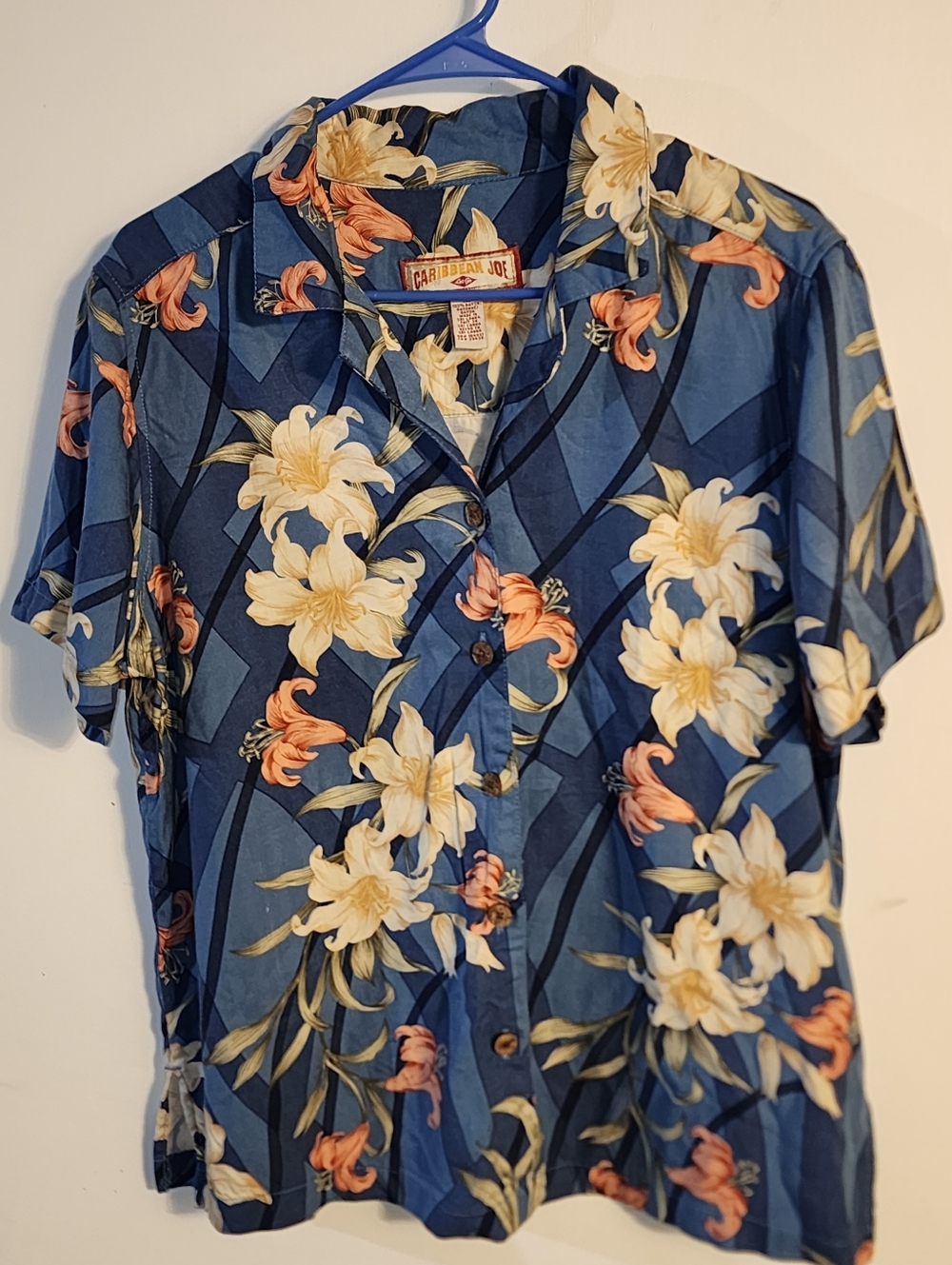 Caribbean Joe Blue Floral Short-Sleeve Camp Shirt